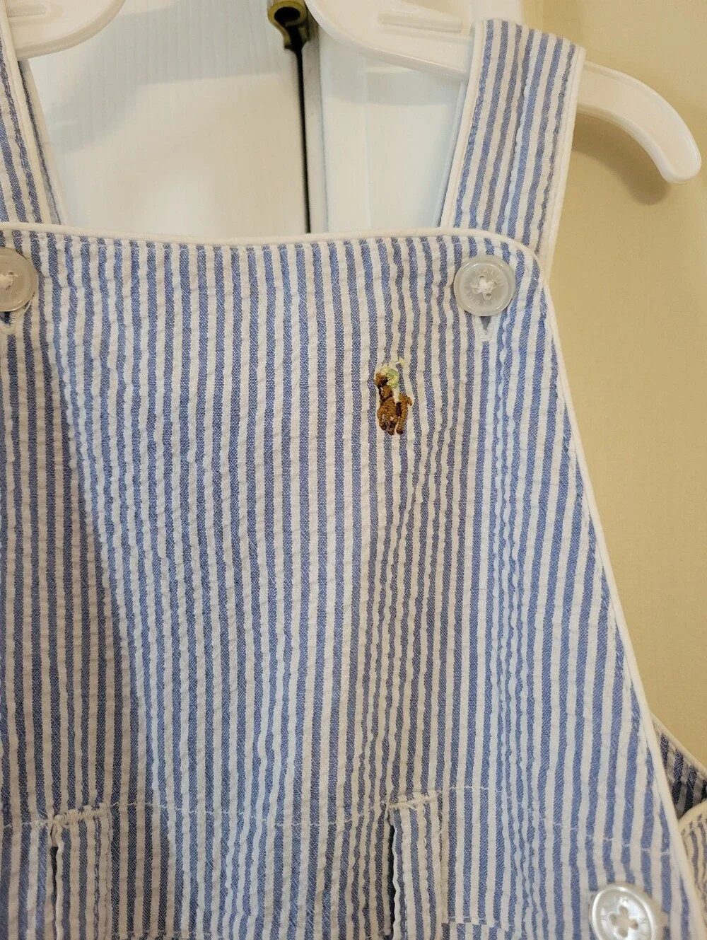 Ralph Lauren Blue Seer Sucker Overalls Size 9 Months